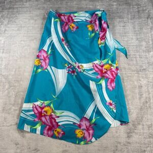Hilo Hattie Wrap Skirt Womens OS Blue Vintage Floral Tropical Orchid Luau Hawaii